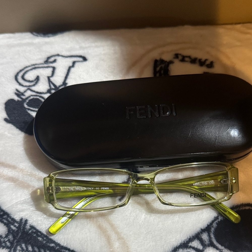 Fendi Lime Green Eyeglasses with Black Case In Excellent Used Condition